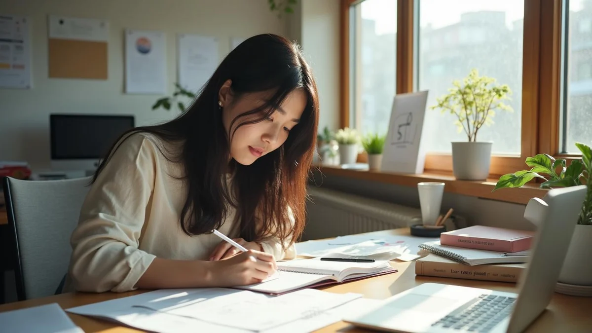 이미 시장에 공개했다면 12개월의 데드라인을 기억하세요 한국인 디자이너가 사무실 책상에서 캘린더를 확인하며 디자인 공개 날짜와 기한을 점검하는 모습