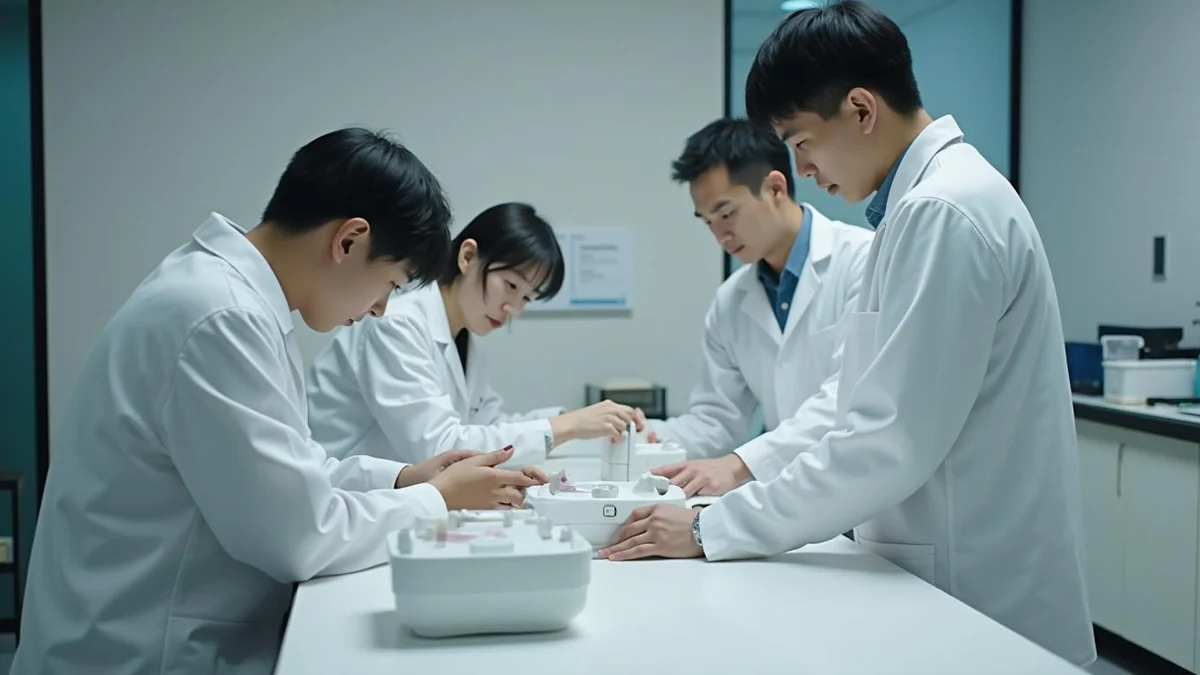 출원 전 선행디자인 조사는 어떻게 진행할까 연구원이 시험대에서 서로 다른 형태의 시제품 외관을 대조하는 모습