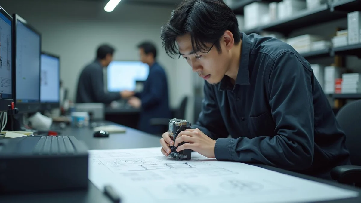 디자인보호법이 요구하는 3가지 핵심 등록 요건은 무엇인가 신제품 3D 모델과 도면을 비교하며 성립성과 창작성을 검토하는 모습