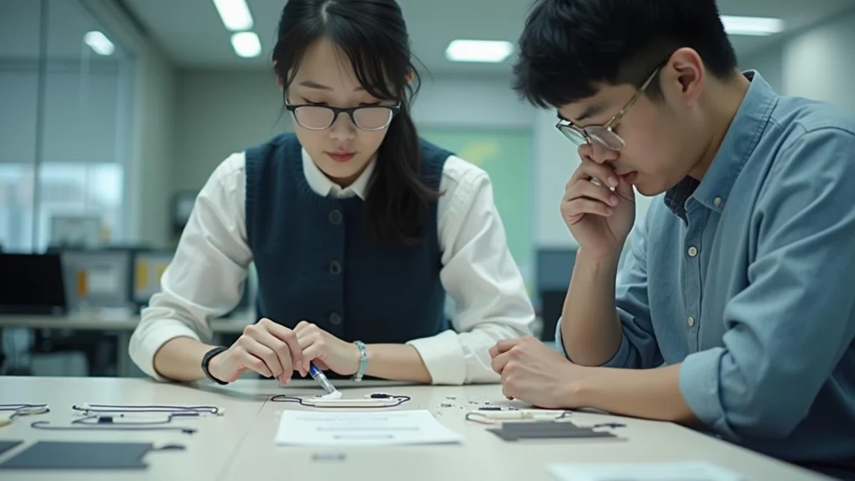 출원 시점을 놓쳐 권리를 잃어버리는 실수 신제품 출시를 앞두고 샘플 부품을 신중하게 확인하는 한국인 기획자