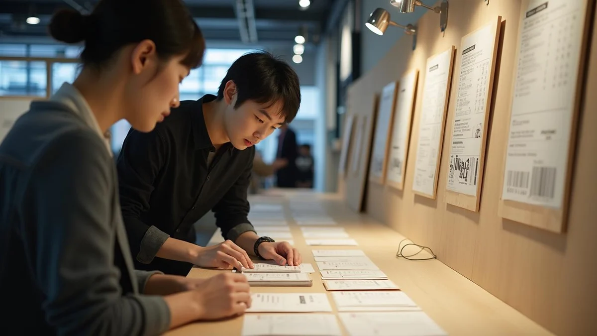 제품을 이미 외부에 보여주었다면 어떻게 대응해야 할까 전시 현장에서 실물 샘플 상태를 확인하고 있는 한국인 창업자
