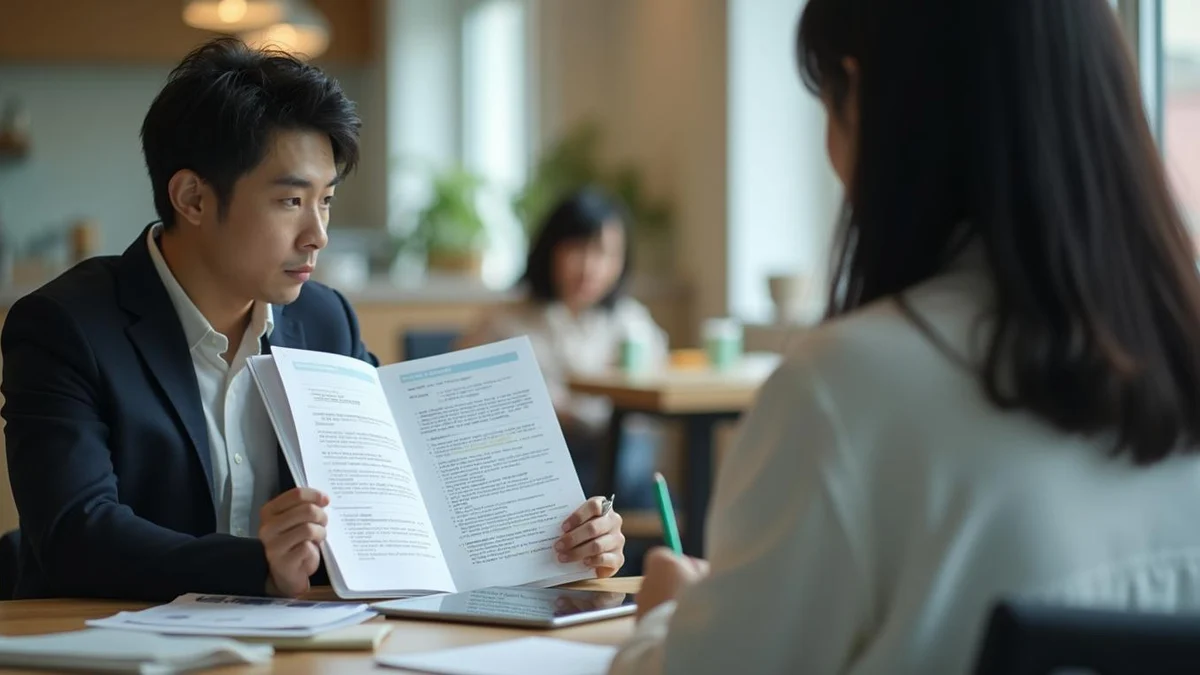 공식 통지서의 내용을 분석하며 대응 방안을 메모하는 한국인 사업자
