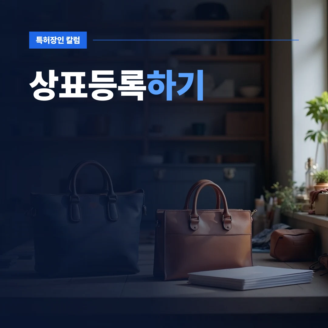 상표등록하기 — 공방 작업대 위에 놓인 가죽 제품과 브랜드 포장 패키지 상표등록하기