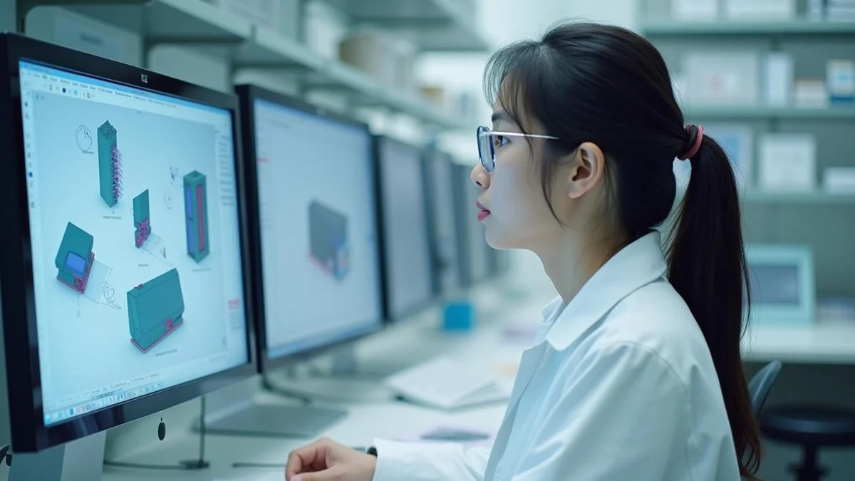 평가 가치를 높이는 핵심 기준은 무엇일까 연구실에서 3D 제품 개발 데이터를 꼼꼼하게 검토 중인 한국인 연구원